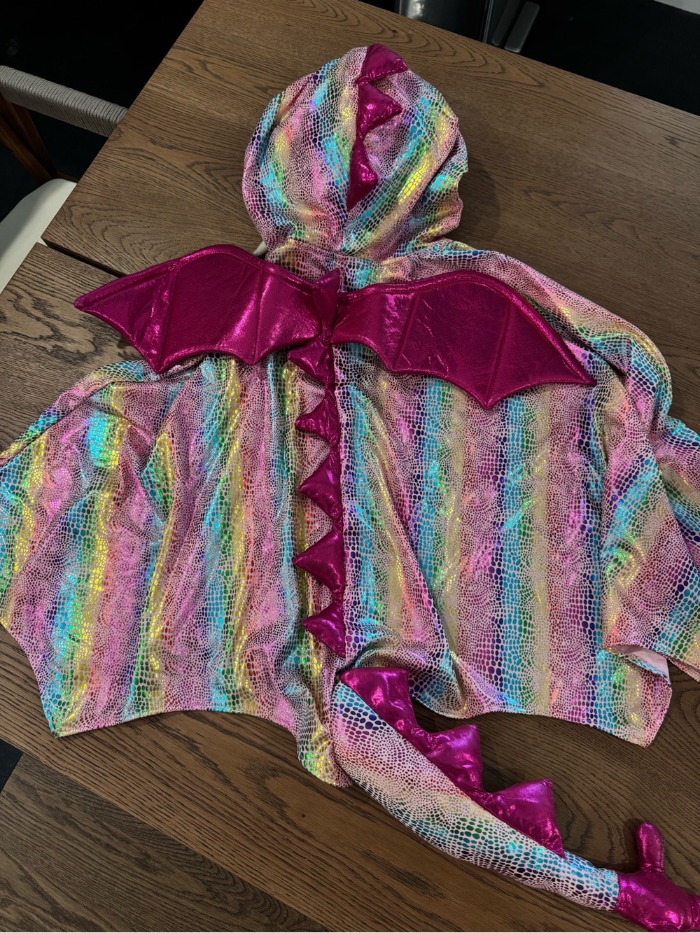 Kids Iridescent Rainbow Dragon Hooded Costume Cape with Pink Wings